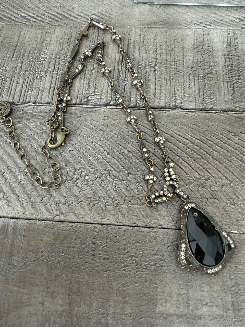 Sweet Romance Black Teardrop Pendant Necklace with Crystal Accents